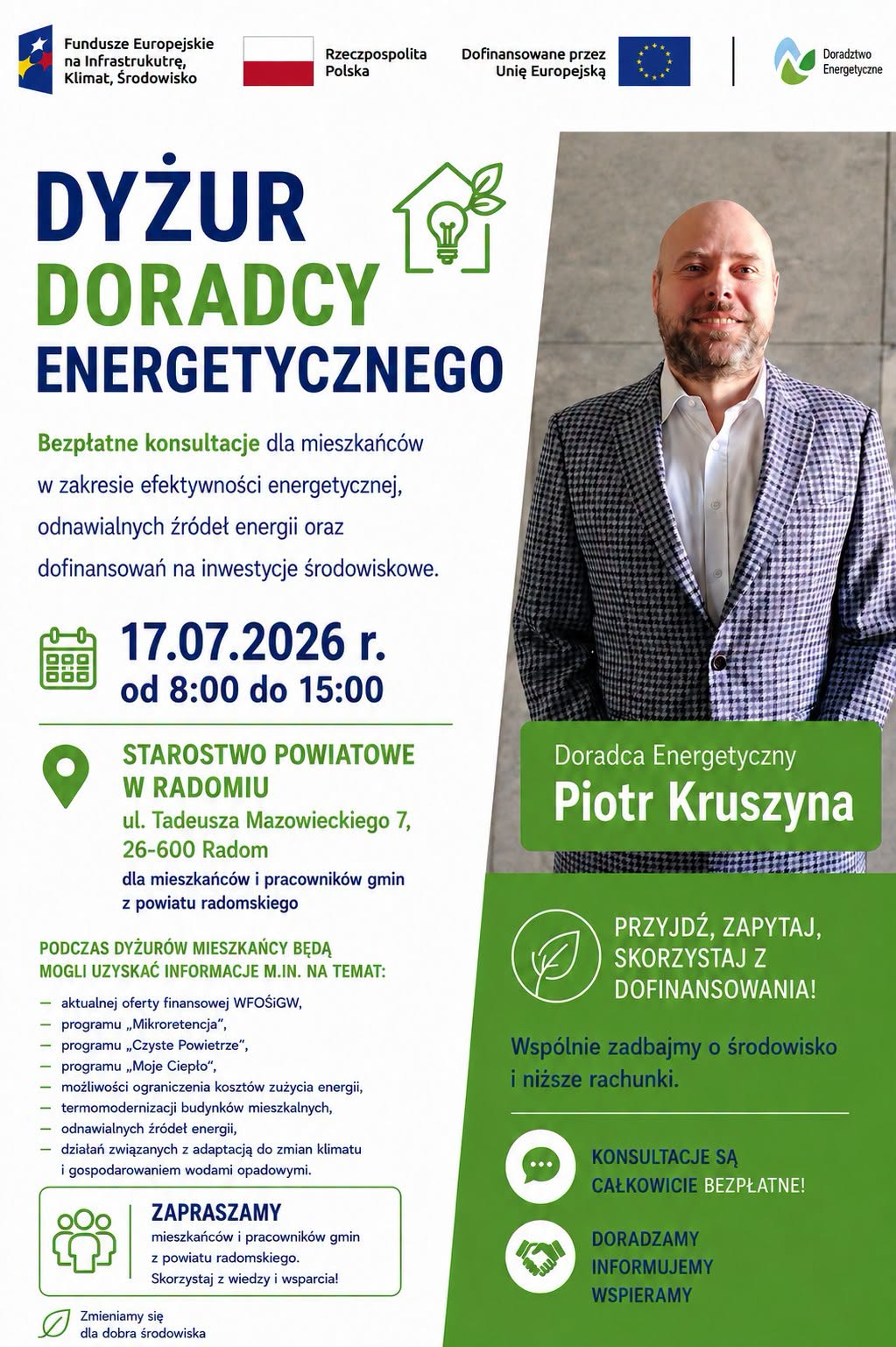 Bezpłatne konsultacje, dyżur doradcy energetycznego